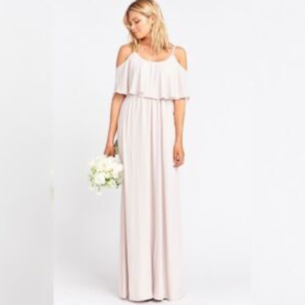 Show Me Your MuMu Caitlin Ruffle Maxi Dress‎ Sz S Mauve Altered Bridesmaid Boho
